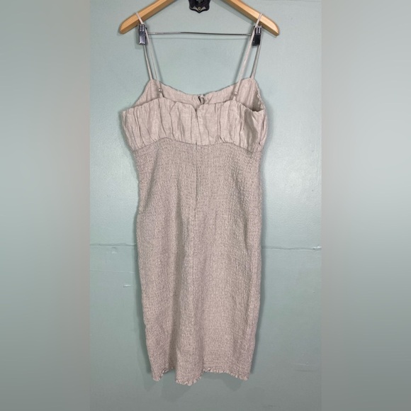J Crew Smocked Linen Midi Dress Beige Gray BI587 Sleeveless Sz 16 - Picture 5 of 6
